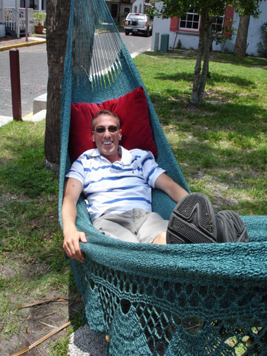 Brian  Duquette relaxing in a hammock